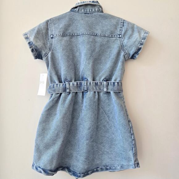 Jessica Simpson NEW Girls Denim Button Up Short Sleeve Dress with Belt Size 6X - Picture 2 of 9